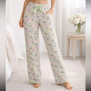 Magnolia Lane Light Pink Master Postage Stamps Pajama Lounge Pants Size Large